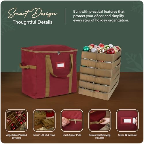 Covermates Adjustable Ornament Storage Bag, 19.25" W x 13" D x 18.5" H, Red