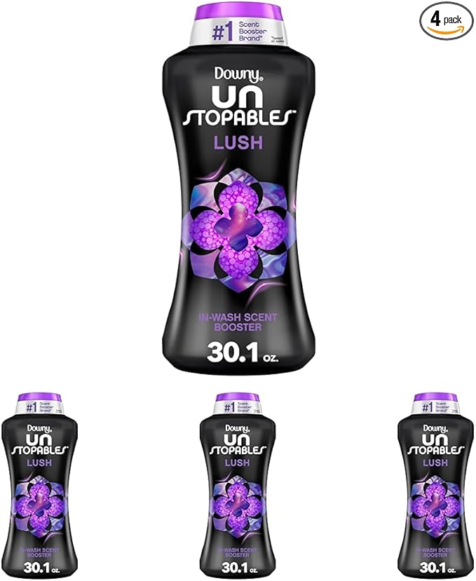 Downy Unstopables In Wash Scent Booster Beads, Lush Scent, 30.1 oz, Laundry Beads for Odor Protection, Downy Scent Booster Beads, Laundry Scent Boosters (Pack of 4)