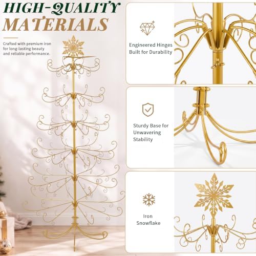 Karl home 6 ft Wrought Iron Snowflake-Top Ornament Display Tree, Yellow