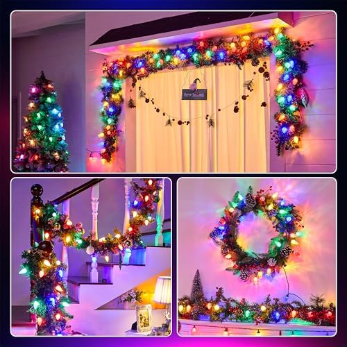 C9 LED Christmas Lights Outdoor, 34ft 50 LED Waterproof Strawberry Christmas Decorations String Lights, Plug in Vintage Christmas Tree Lights for Outside, Roof, Patio, Wedding, Party, Multicolor