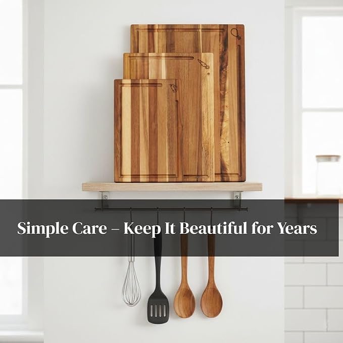 Acacia Wood Cutting Board Set of 3 with Stand, Thick Butcher Block Boards w/Deep Juice Grooves for Meat Prep & Serving, Premium Solid Hardwood, Non-Toxic, BPA-Free by New M Way