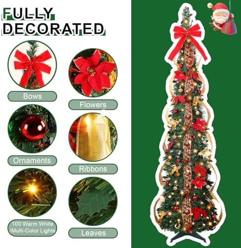 Alupssuc 4FT Pop Up Pencil Christmas Tree, Remote, Dual Color Lights