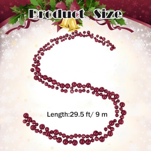 Sosation Large 29.5Ft Christmas Ornament Garland, Burgundy, Glossy Matte