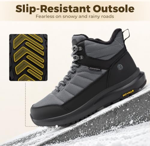FitVille Men's Winter Boots Extra Wide, Water Resistant with Side Zipper, Non-Slip Warm Insulated Snow Outdoor Boots, Easy On/Off Comfortable
