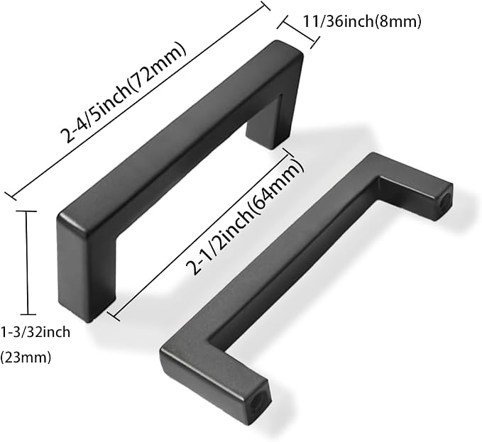 khtumeware 20 Pack 2-1/2 inch Center to Center Solid Black Cabinet Pulls Square Bar Drawer Handles Cabinet Handles Matte Black Drawer Pulls Kitchen Cabinet Hardware