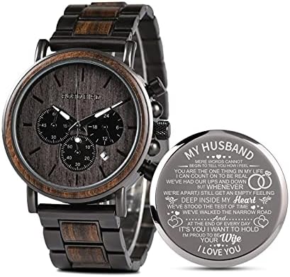 2win Engraved Wooden Watch for Boyfriend My MAN Fiancé Husband Customized Personalized Wood Watches for Men Birthday Anniversary Personalized Watch