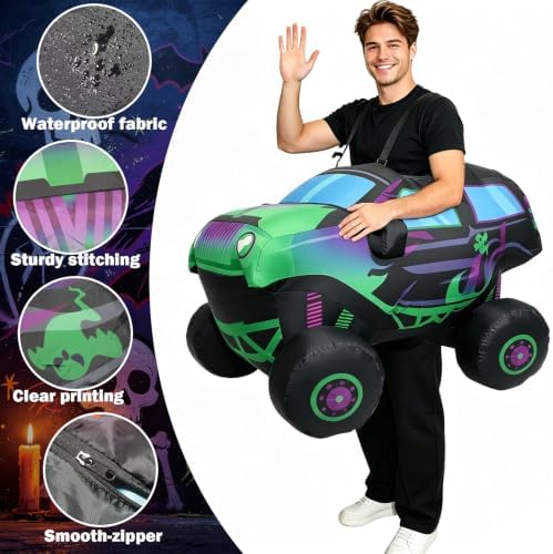 Monster Truck Costume,Inflatable Cosplay Car Adult Costume 3D,Adjustable Suspenders,Funny Cars Halloween Costume for Birthday Party Dress Up Set
