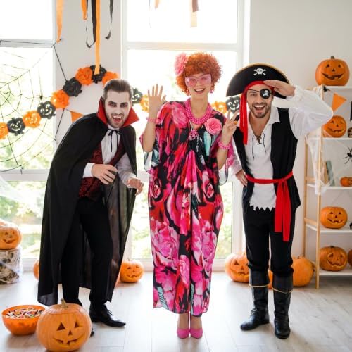 Halloween Women Landlady Costume Caftan Dress Curly Wig Jewelry & Sunglass