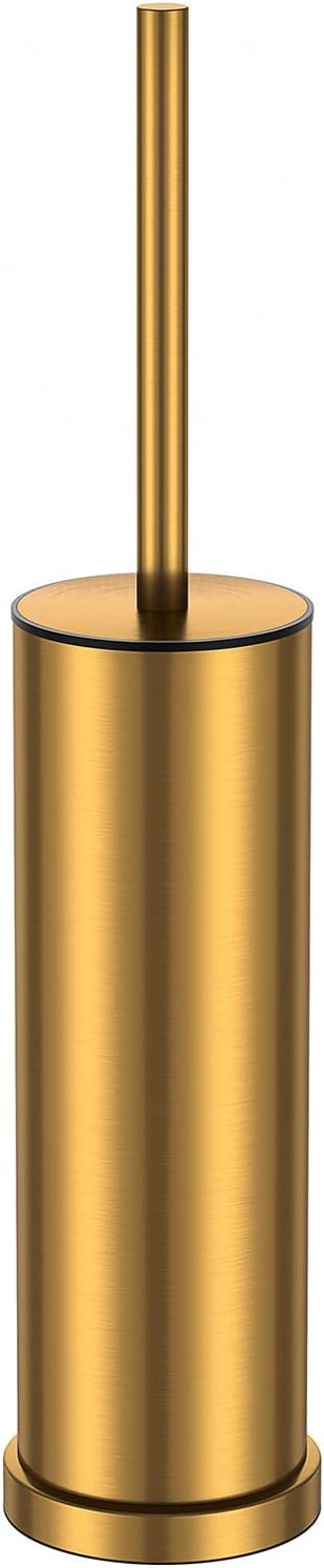 Brushed Gold Toilet Brush and Holder Set，Stainless Steel Heavy Duty Toilet Bowl Brush，Extra Long Handled Modern Toilet Cleaner Brush with Replaceable Head, Removable Inner Bowl, and Splash Protection