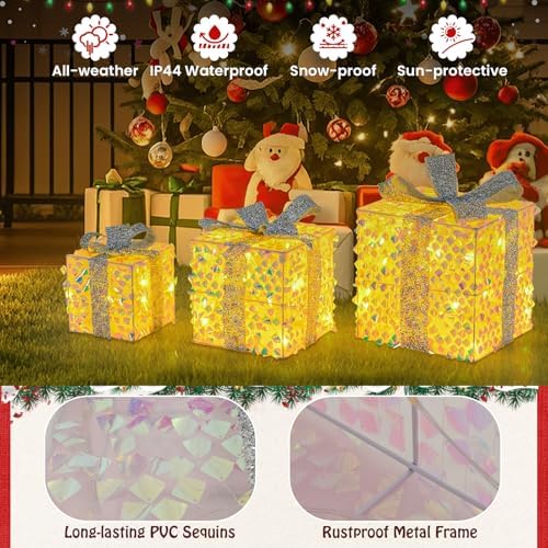 Tangkula Set of 3 Christmas Lighted Gift Boxes