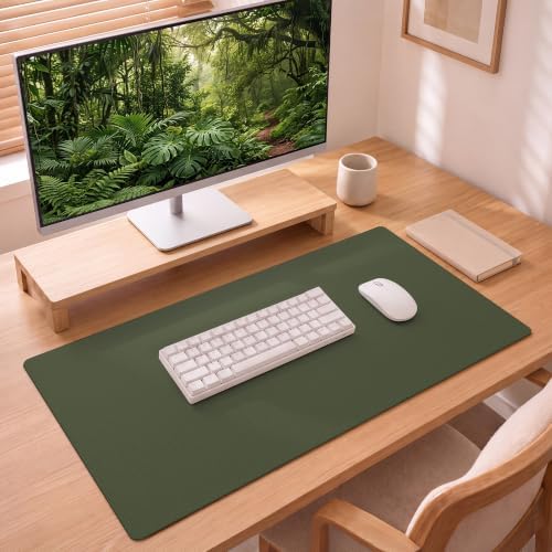 Leather Desk Mat 36" x 17", Olive Green Leather Desk Pad Protector