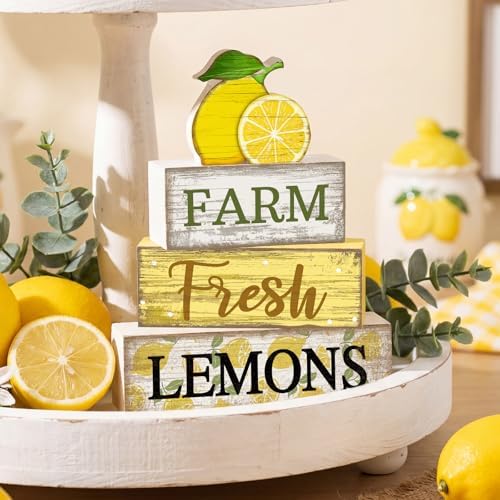 Moucuny 4 Pcs Summer Lemon Decor Summer Wooden Table Decorations