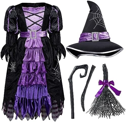 Spooktacular Creations Fairytale Witch Cute Witch Costume Deluxe Set with Broom for Girls