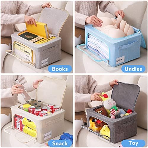 Clothes Storage Bins with Metal Frame, Clear Window, 22L, Dark Gray, 2-Pack