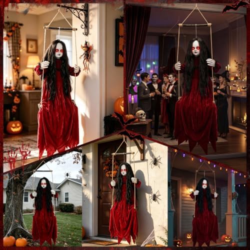 56'' Hanging Swinging Ghost Doll Girl Halloween Decorations Outdoor Indoor