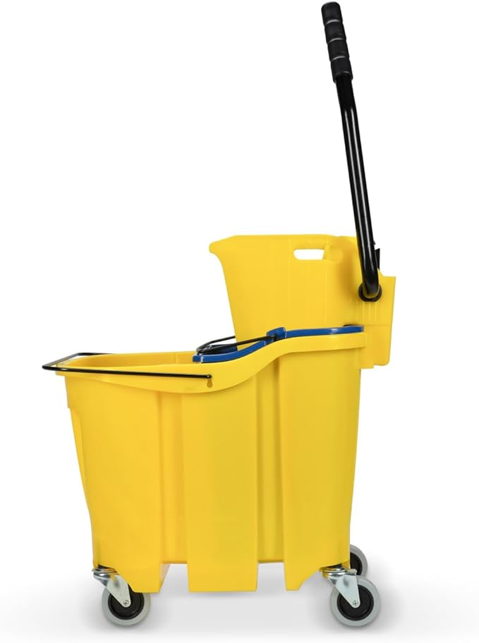 SPARTA OmniFit Mop Bucket System, Durable Mop Bucket, Side Press Wringer, and Soiled Water Insert, Floor Cleaning Essentials for Commercial and Home Use, 35 Qt Capacity, 1 Count, Yellow