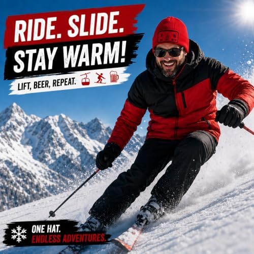 Topline Cozy Skiing Gift Set for Men – Ski Red Knitted Beanie Hat, Ceramic Mug, Cozy Socks & 20g Double Hot Chocolate Mix – Christmas Stocking Fillres, Birthday Gifts for Men, Winter Gifts for Women