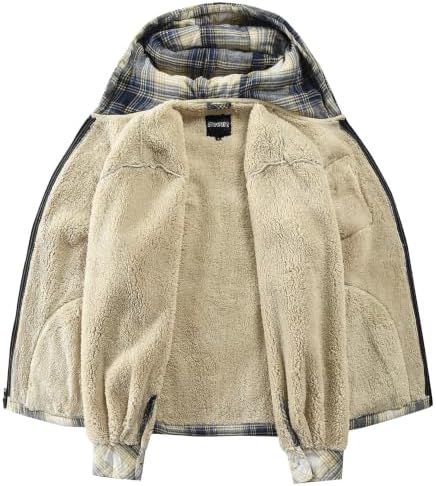 Elesuit Men's Full Zip Fleece Flannel Jacket Shirt Plaid Cotton Hoodie Coat