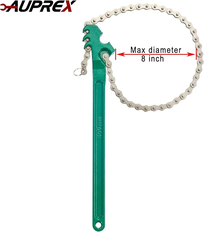 AUPREX 16 Inch Sturdy Adjustable Heavy Duty Ratcheting Chain Oil Filter Wrench Reversible Chain Style Pipe Fitter Wrench With Multi-Purpose Compatible With Max 8 Inch Diameter