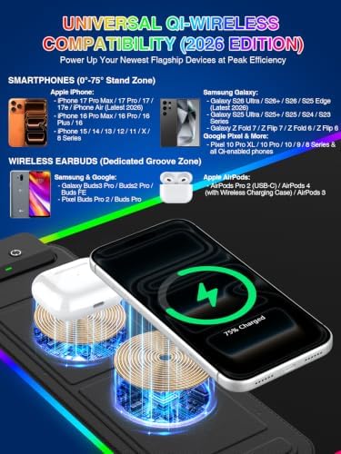 RGB Mouse Pad with Foldable Phone Stand & Wireless Charger, 31.5"x11.8" XL Gaming Mousepad Large Desk Mat, Desk Pad with Dual Charging for Phone & AirPods | 11 Colors & 5 Modes | Waterproof