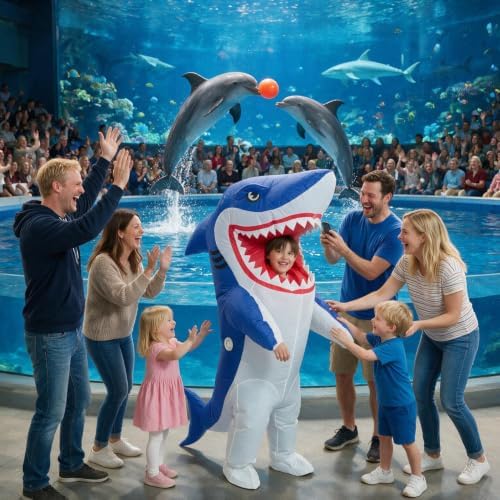 One Casa Inflatable Shark Costume for Kids,Blow Up Full Body Animal Suit