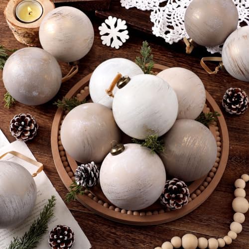 Yunlly 12 Pcs Neutral Christmas Ornament, Ivory Taupe Beige, 4''