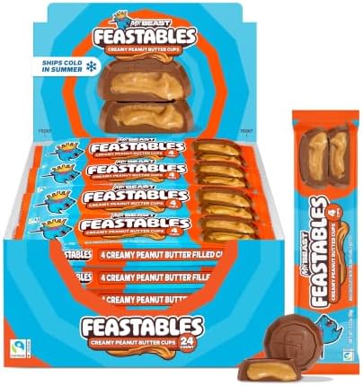 MrBeast Feastables Peanut Butter Cups Milk Chocolate, 24 Count, 2-Cup Packs
