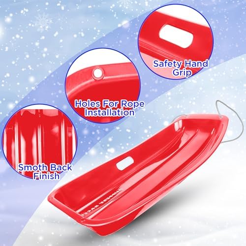 Slippery Racer Downhill Sprinter Flexible Kids Toddler Plastic Cold-Resistant Toboggan Snow Sled with Pull Rope and Handles -35 Inch