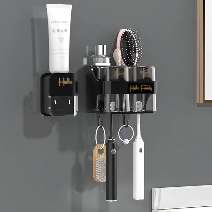 Toothbrush Rack Toothbrush Rack Free Punch with Mouthwash Cup Brushing Cup Wall-Mounted Bathroom Multi-Functional Storage Box Bathroom Toothbrush Holder(A,Small)