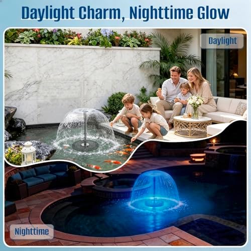 Floating Pond Fountain Pump with Remote RGB LED Lights & Filter Sponge
