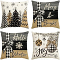 AVOIN colorlife Merry Christmas Joy Xmas Trees Brown Throw Pillow Covers, 18 x 18 Inch Christmas Winter Holiday Cushion Case Decoration for Sofa Couch Set of 4