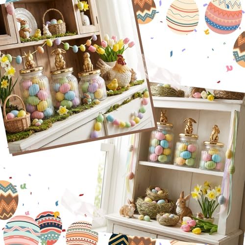 Mimorou 3 Set Easter Cookie Jar with Ceramic Bunny Lid 44oz 33oz 22oz Glass Candy Jar Food Storage Canister with Airtight Gold Lid for Easter Party Spring Tea Table Decoration