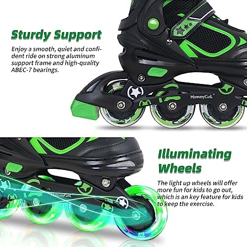 MammyGol Adjustable Inline Skates for Kids Boys Girls Youth Blades Roller Skates with Light up Wheels Ages 4-16