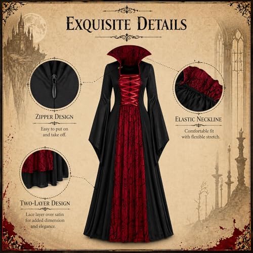 Vampire Costume for Women Gothic Vampire Witch Dress Halloween Adult