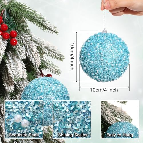 Lyrow 24 Pcs 4" Christmas Ball, White, Light Blue