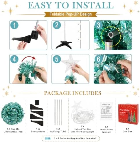 5FT Pop Up Christmas Tree with Lighted Top Star for Christmas Decorations