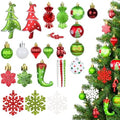 82PCS Christmas Ornaments Set Red and Green Christmas Tree Decorations PVC Holiday Ornaments for Xmas Tree Festive Party Decor Supplies