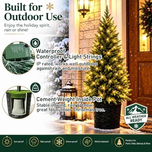 3FT Prelit Artificial Cedar Topiary Christmas Tree 120 Tips Potted Base