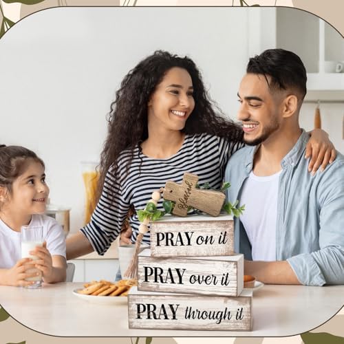 Moucuny 4 Pcs Christian Table Decor Wooden Cross Wooden Bible Verse Sign