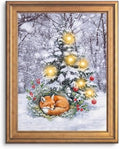 Framed Sleeping Fox Christmas Canvas Wall Art Gold Frame Inch 12x16