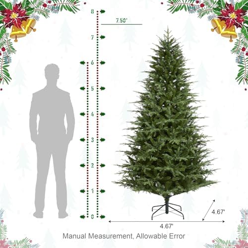 Glitzhome 7.5ft Prelit Artificial Christmas Tree, Green Full Christmas Tree Majestic Evergreen Fir with 1800 Warm White/Multi-Color Chasing and Twinkling Lights, 9 Function w/Foot Pedal&Remote