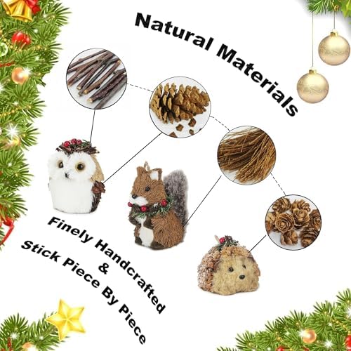 naturevibe Sisal Woodland Animals Christmas Tree Ornaments 6 Pcs Gift Pack