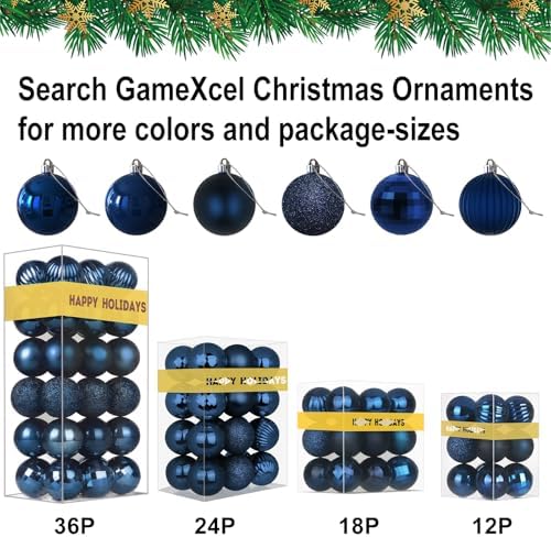 Navy Blue 1.6" Small Christmas Balls Christmas Tree Decoration Ornaments Shatterproof Hanging Balls for Birthday Halloween Holiday Wedding Decorations Set of 18pcs