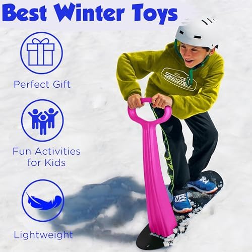 Slippery Racer Kid's Lightweight Compact Foldable Cold Resistant Downhill Outdoor Winter Ski Scooter Snow Sled for Children 4 Years and Up (Pink, 3)