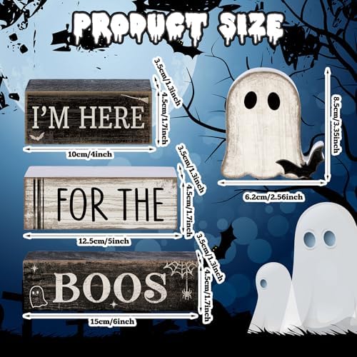 Lineshading 4 Pcs Halloween Table Decoration Ghost Wooden Tiered Tray Decor