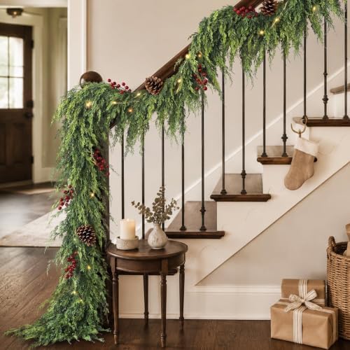 Artificial Cedar Garland for Fireplace Christmas Decoration (1 PCS,9 FT)