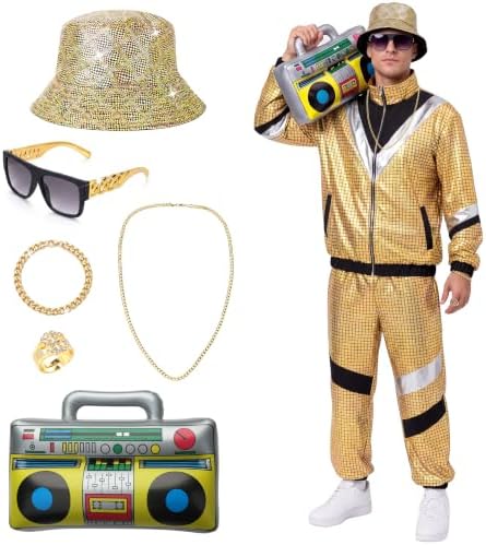 SOMSOC 80s 90s Hip-Hop Tracksuit Costume Set for Men Halloween Party