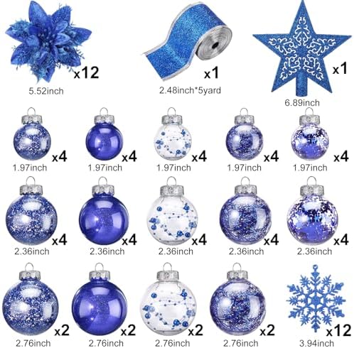 Jenaai Dark Blue 74 Pcs Christmas Ball Ornaments Tree Decorations