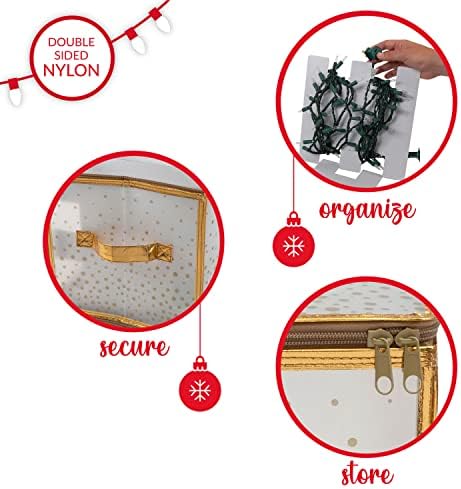 Simplify Holiday Light Organizer Box | Holds 500 Lights | Christmas Storage | Tree String Lights | 5 Divider Reels | Collapsible | Ultra Zip | Gold