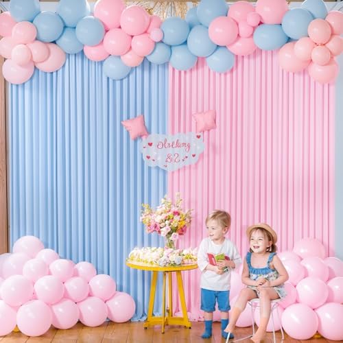 10x10 Pink Blue Backdrop Curtains for Gender Reveal Boy or Girl Parties Wrinkle Free Photo Curtains Backdrop Drapes Fabric Decoration for Birthday Party Baby Shower 5ft x 10ft,2 Panels